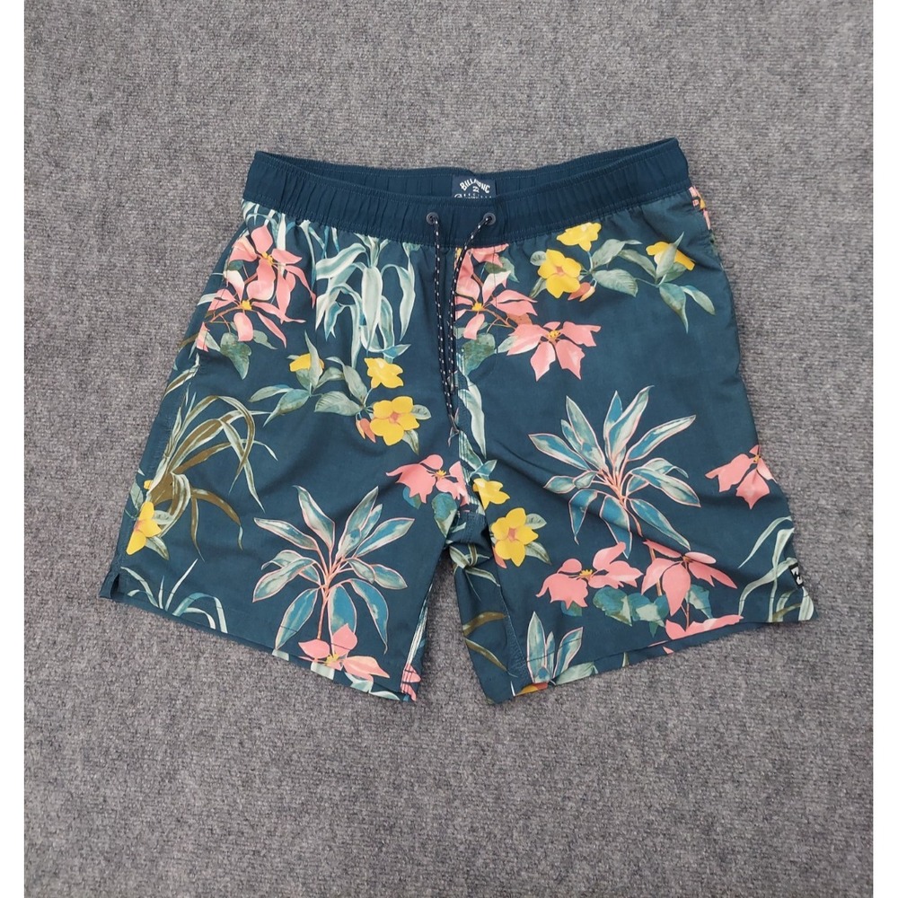 Billabong Sundays Layback Swim Trunks Mens Large Green Tropical Floral Beach